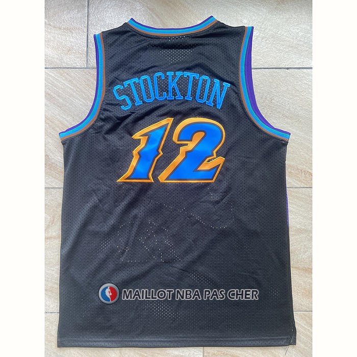 Maillot Utah Jazz John Stockton NO 12 Mitchell & Ness 1996-97 Noir